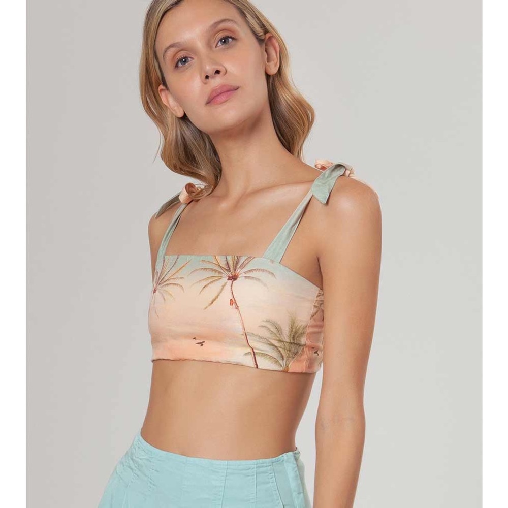 NEW Agua Bendita Aldea Susan Tie Strap Crop Top Bralette Peach Coachella